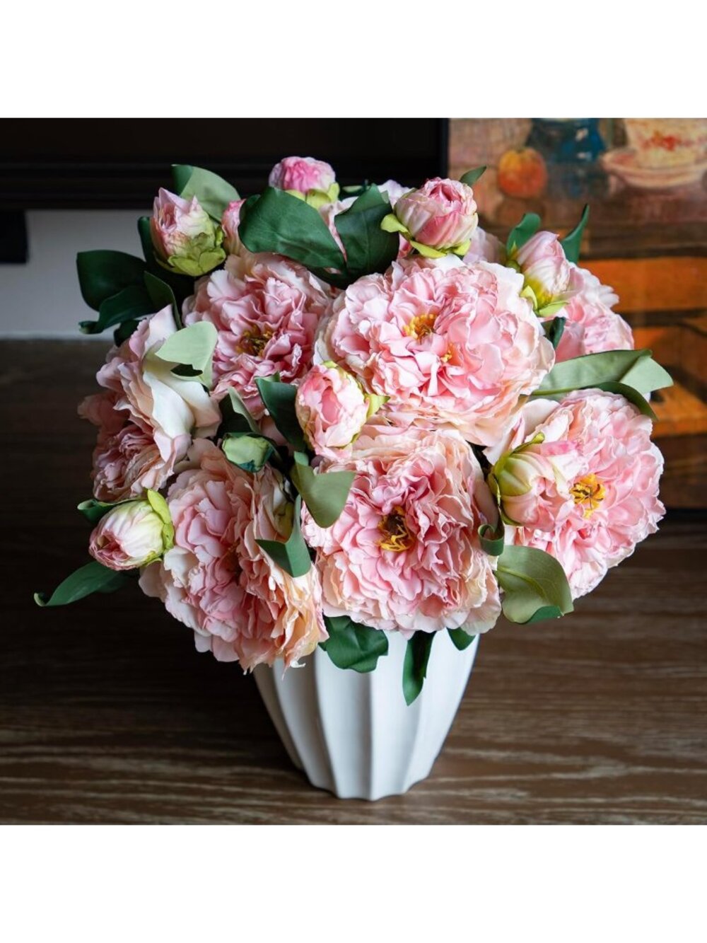 Vintage Silk Peony Artificial Flowers - Large Long Stem Home Decor (Pink, 4PCS)